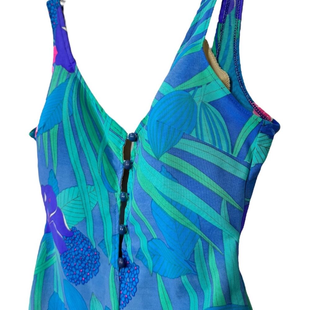 Vintage 1960s Cole Of California Swimsuit 16 One Piece Floral Print Blue Romper - Picture 5 of 7